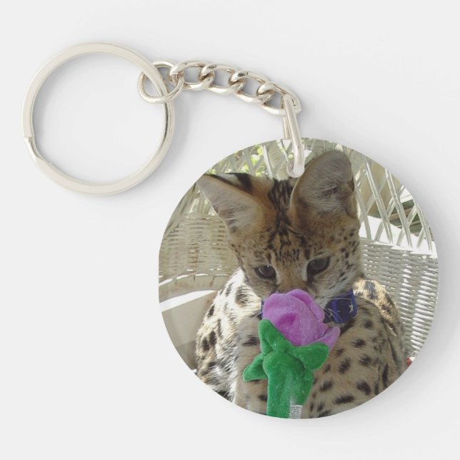 Little Louie - the serval kitten button Keychain (Front)