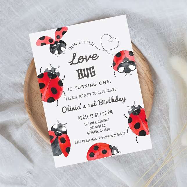 Little Love Bug 1st Birthday Party  Invitation (Creator Uploaded)