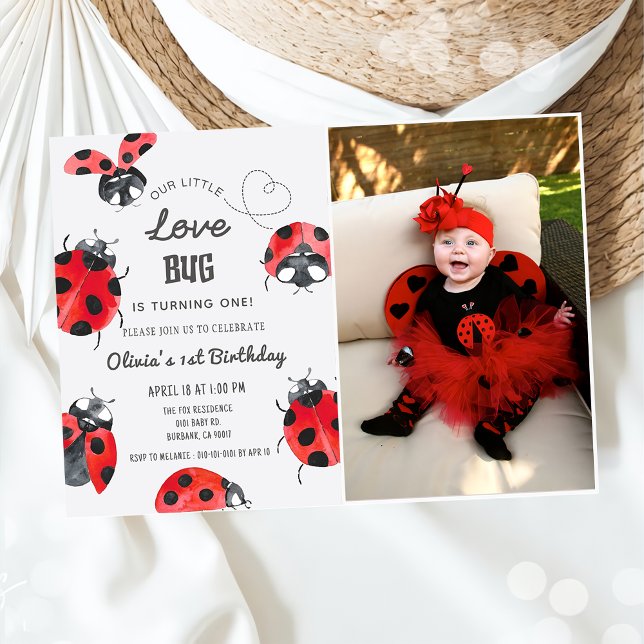 Little Love Bug 1st Birthday Party Photo  Invitation (Creator Uploaded)