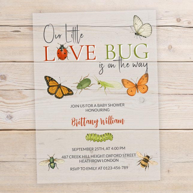 Little Love Bug Baby Shower Butterfly Acrylic Invitations (Creator Uploaded)