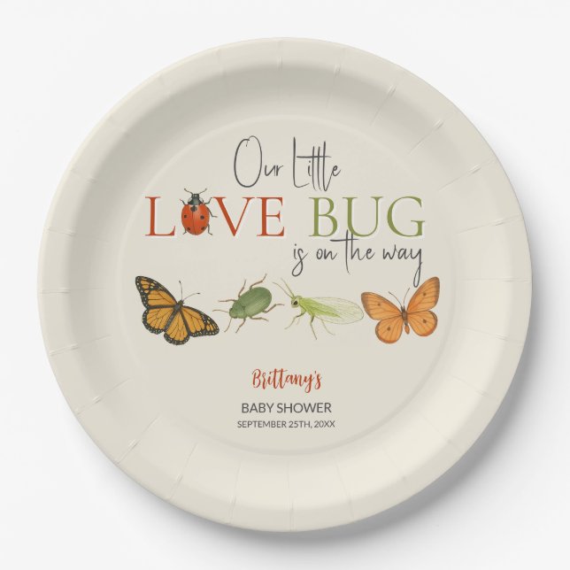 Little Love Bug Baby Shower Butterfly Paper Plates (Front)