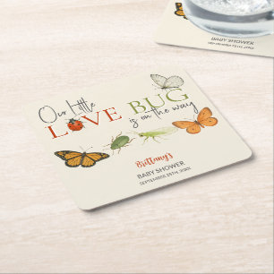 Little Love Bug Baby Shower Butterfly Square Paper Coaster
