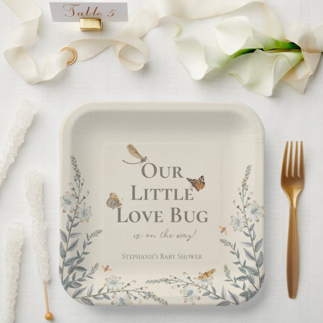 Little Love Bug Baby Shower Gender Neutral Paper Plates (Wedding)