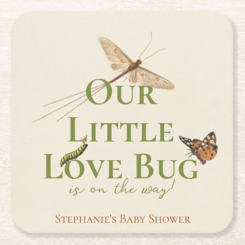 Little Love Bug Baby Shower Gender Neutral Square Paper Coaster