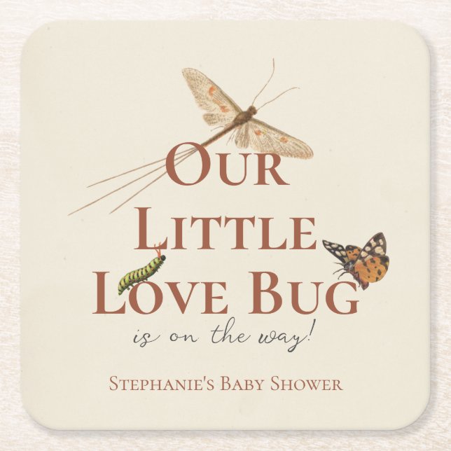 Little Love Bug Baby Shower Square Paper Coaster (Front)