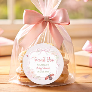 Little Love Bug Bloom Pink Baby Shower Thank you Classic Round Sticker