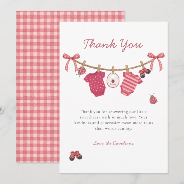 Little Love Bug Clothesline Baby Shower Thank You Card (Front/Back)