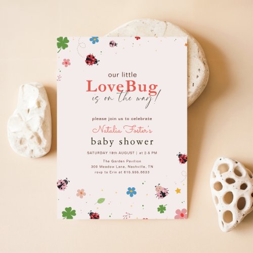 Little Love Bug Floral Girl Baby Shower Invitation
