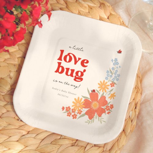 Little Love Bug Girl Retro Baby Shower Paper Plates