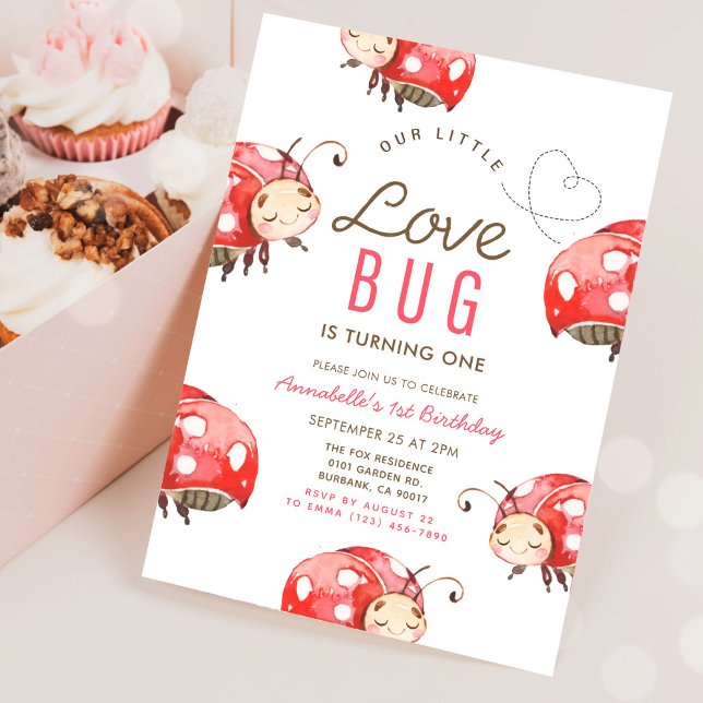 Little Love Bug Ladybug 1st Birthday Invitation (Creator Uploaded)