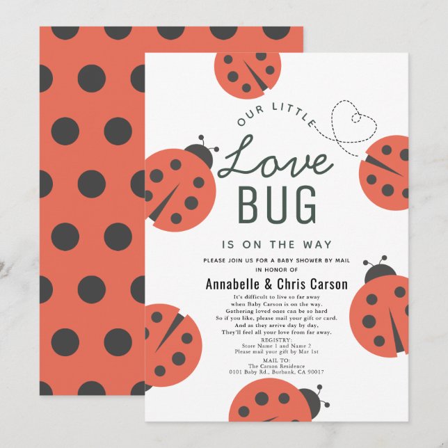 Little Love Bug Ladybug Baby Shower by Mail Invitation (Front/Back)