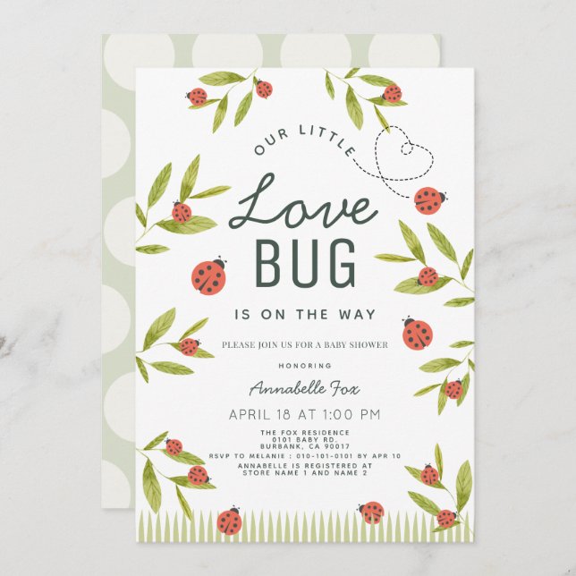 Little Love Bug Ladybug Baby Shower Invitation (Front/Back)