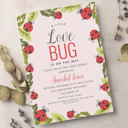 Little Love Bug Ladybug Baby Shower Invitation