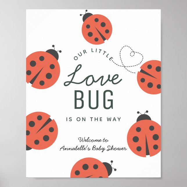 Little Love Bug Ladybug Baby Shower Welcome Poster (Front)