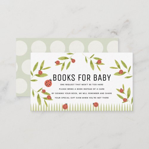 Little Love Bug Ladybug Books for Baby Shower Enclosure Card