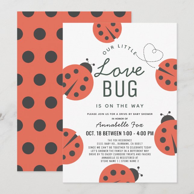 Little Love Bug Ladybug Drive-by Baby Shower Invitation (Front/Back)