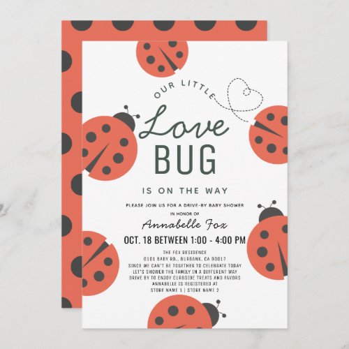 Little Love Bug Ladybug Drive_by Baby Shower Invitation