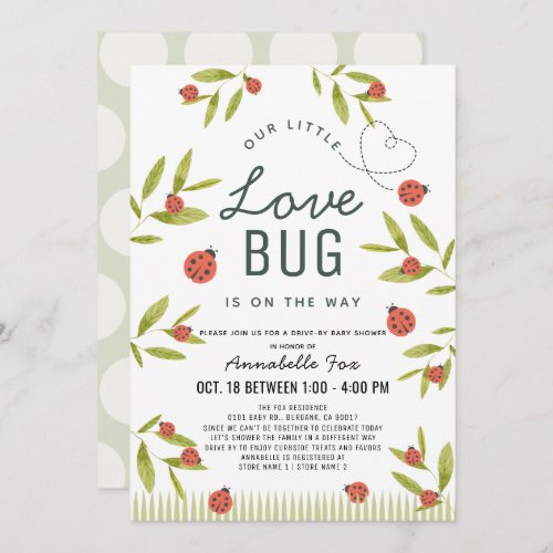 Little Love Bug Ladybug Drive_by Baby Shower Invitation