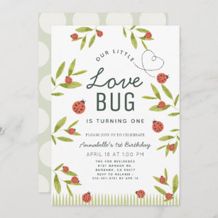 Little Love Bug Ladybug Girl 1st Birthday Invitati Invitation