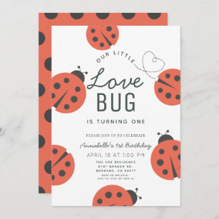 Little Love Bug Ladybug Girl 1st Birthday Invitation