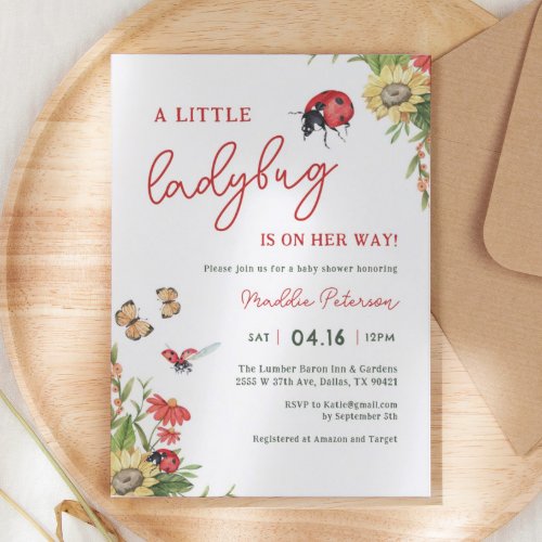 Little Love Bug Ladybug Girl Baby Shower Invitation