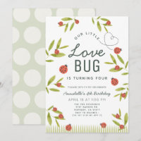 Little Love Bug Ladybug Girl Birthday Invitation