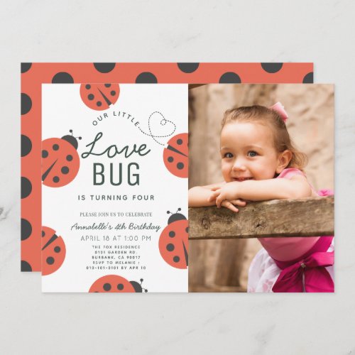 Little Love Bug Ladybug Girl Birthday Photo Invitation