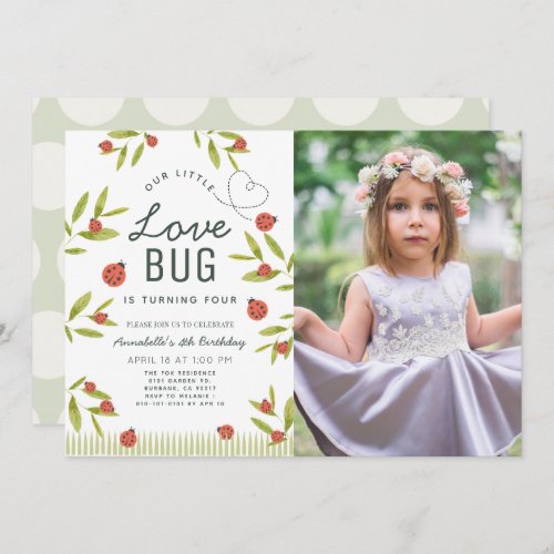 Little Love Bug Ladybug Girl Photo Birthday Invitation