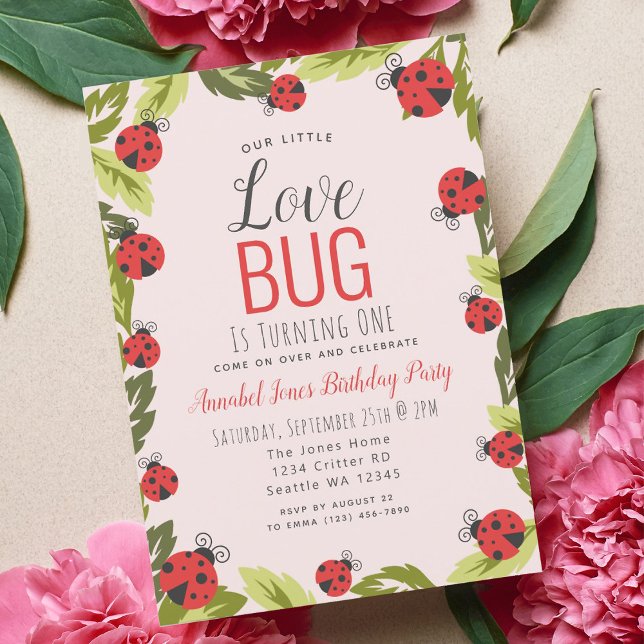 Little Love Bug Ladybug Kids 1st Birthday Invitation (Creator Uploaded)