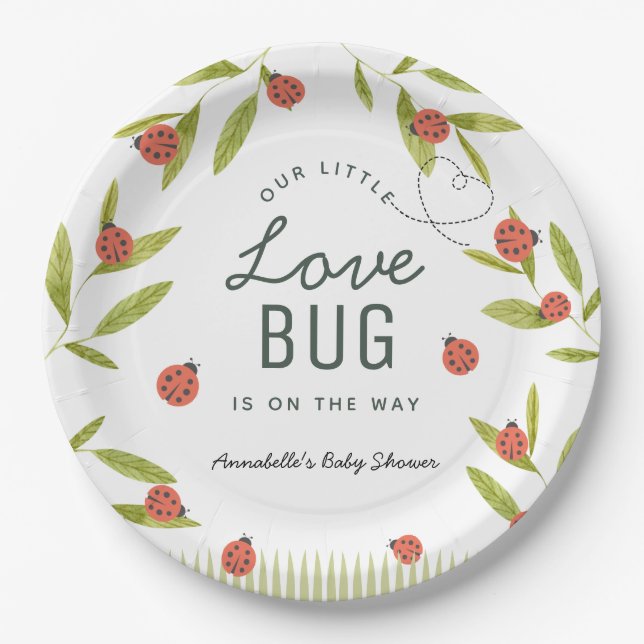 Little Love Bug Ladybug Leaf Baby Shower Paper Plates (Front)