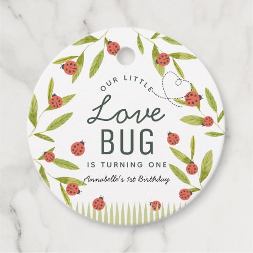 Little Love Bug Ladybug Leaf Birthday Thank You Favor Tags