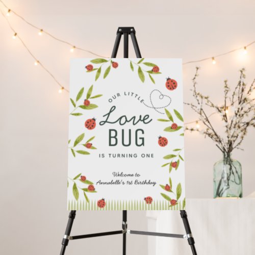 Little Love Bug Ladybug Leaf Girl Birthday Welcome Foam Board