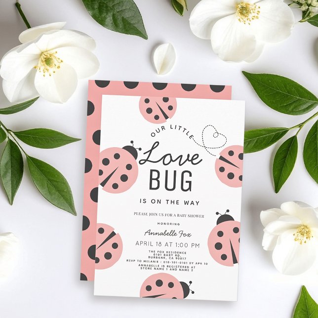 Little Love Bug Light Pink Ladybug Baby Shower Invitation (Creator Uploaded)