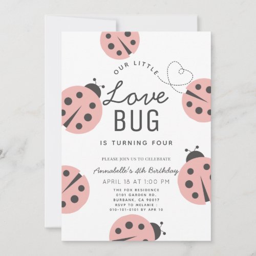 Little Love Bug Light Pink Ladybug Birthday Invitation