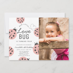 Little Love Bug Light Pink Ladybug Birthday Photo Invitation