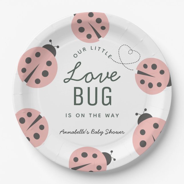 Little Love Bug Pink Ladybug Baby Shower Paper Plates (Front)