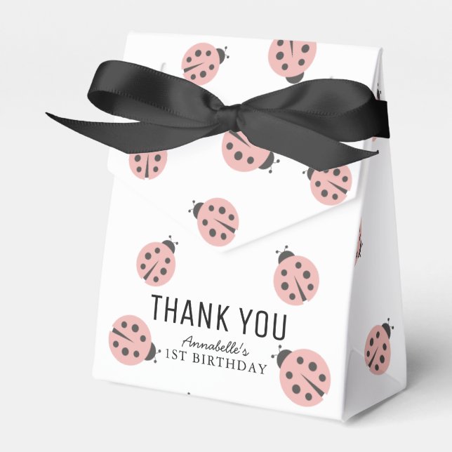 Little Love Bug Pink Ladybug Birthday Favor Box (Front Side)