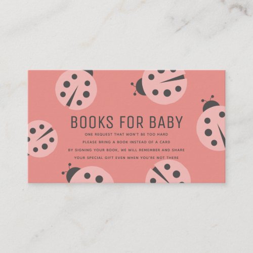 Little Love Bug Pink Ladybug Books for Baby Shower Enclosure Card