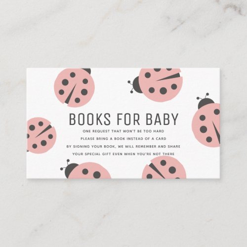 Little Love Bug Pink Ladybug Books for Baby Shower Enclosure Card