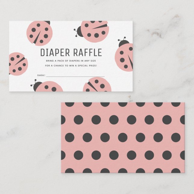 Little Love Bug Pink Ladybug Diaper Raffle Ticket Enclosure Card (Front/Back)