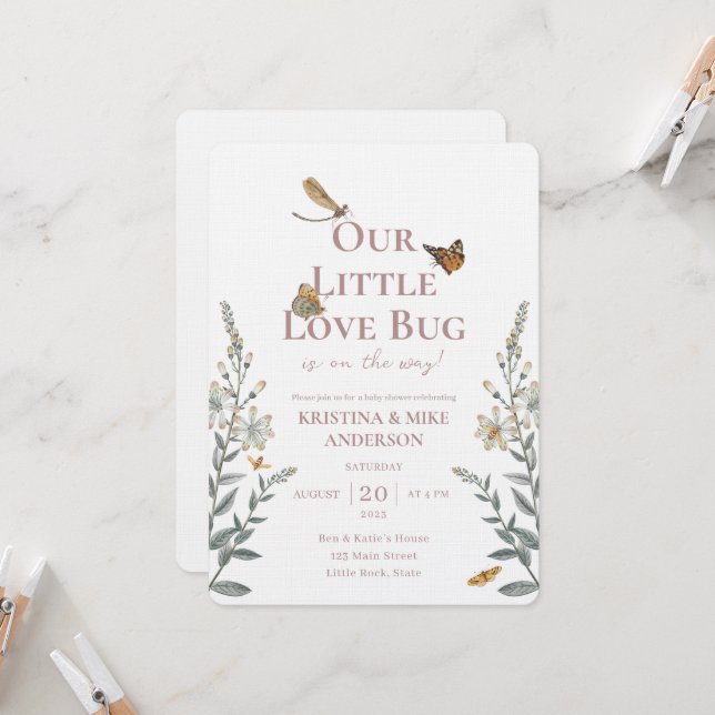 Little Love Bug QR Code Baby Shower Invitation (Front/Back In Situ)