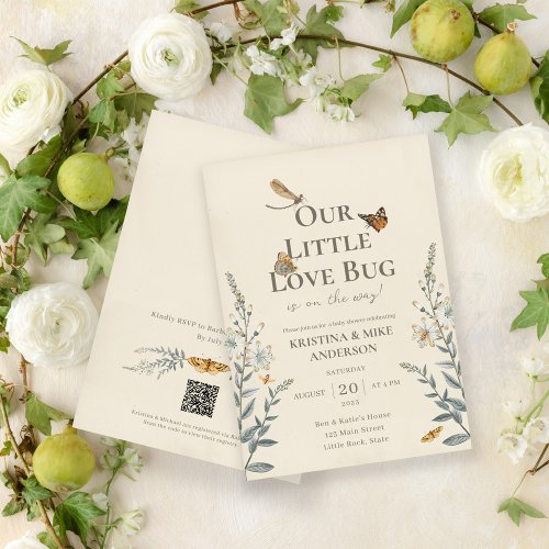 Little Love Bug QR Code Baby Shower Invitation