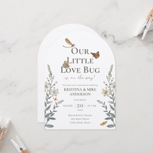 Little Love Bug QR Code Baby Shower Invitation (Front/Back In Situ)