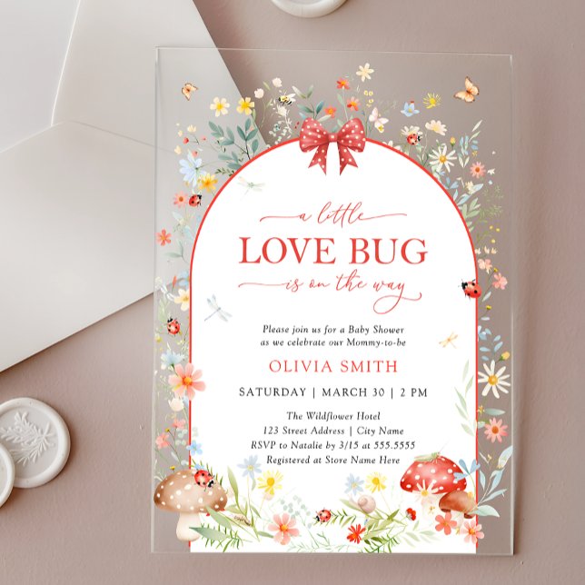 Little Love Bug Wildflower Baby Shower Acrylic Invitations (Creator Uploaded)