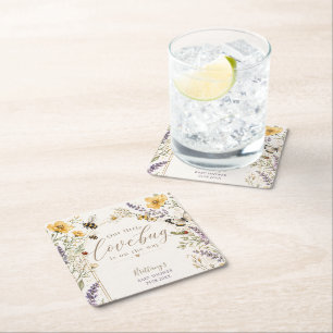 Little Love Bug Wildflower Baby Shower Square Paper Coaster