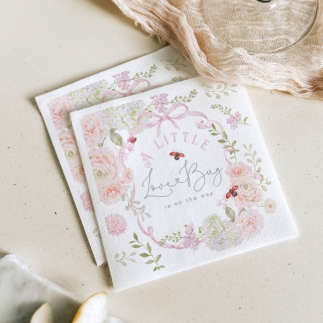 Little Love Bug Wildflower Pink Bow Baby Shower Napkins (Creator Uploaded)