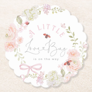Little Love Bug Wildflower Pink Bow Baby Shower Paper Coaster