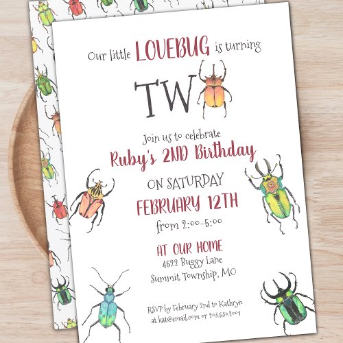 Little Love Bugs Turning Two Second Birthday Invit Invitation