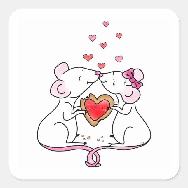 little Love Mice and Hearts | Square Sticker (Front)