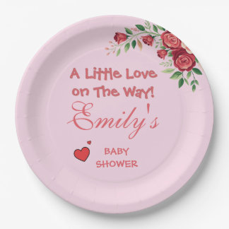 Little Love On The Way! Pink Baby Shower Paper Plates